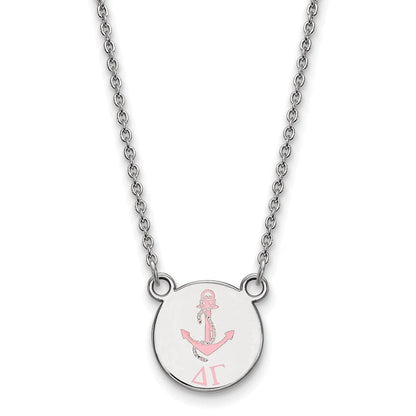 Sterlingsilber Rhodiniert Logoart Delta Gamma Sorority Symbol Klein Farbe Emaille Anhänger 18 Zoll Halskette