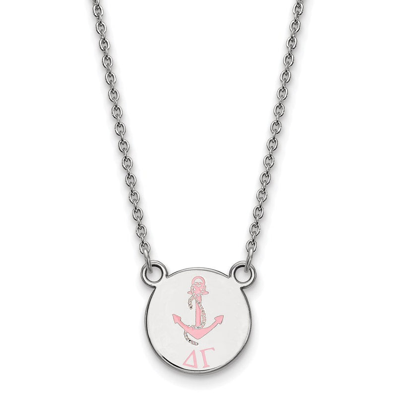Sterlingsilber Rhodiniert Logoart Delta Gamma Sorority Symbol Klein Farbe Emaille Anhänger 18 Zoll Halskette