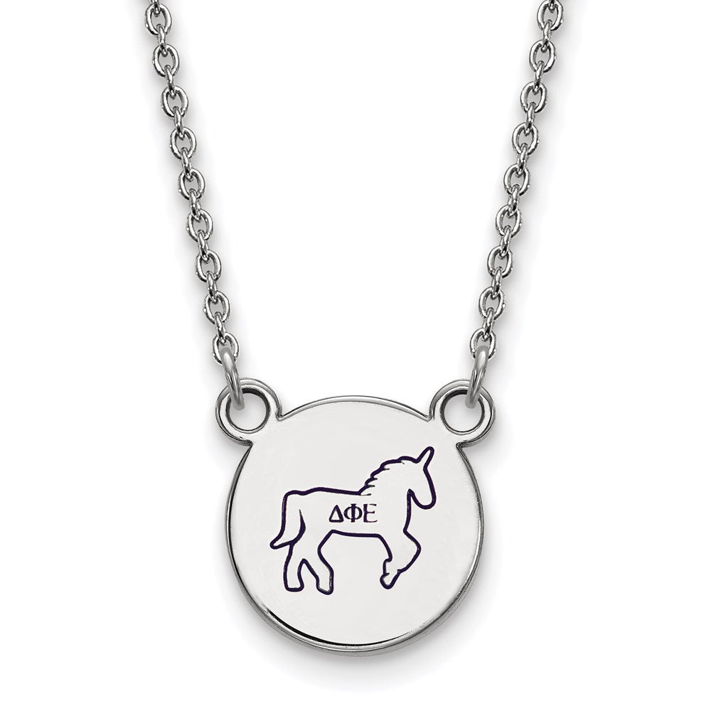 Sterlingsilber Rhodiniert Logoart Delta Phi Epsilon Sorority Symbol Klein Farbe Emaille Anhänger 18 Zoll Halskette