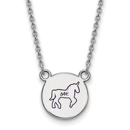Sterlingsilber Rhodiniert Logoart Delta Phi Epsilon Sorority Symbol Klein Farbe Emaille Anhänger 18 Zoll Halskette