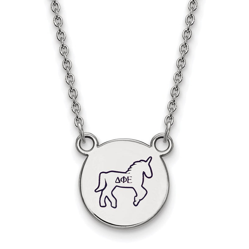 Sterlingsilber Rhodiniert Logoart Delta Phi Epsilon Sorority Symbol Klein Farbe Emaille Anhänger 18 Zoll Halskette