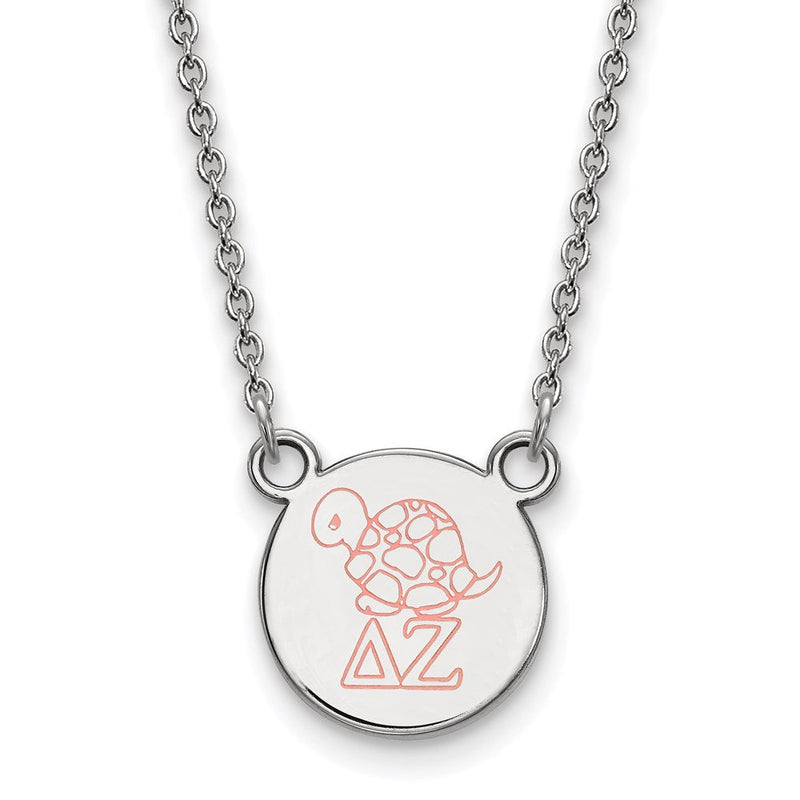 Sterlingsilber Rhodiniert Logoart Delta Zeta Sorority Symbol Klein Farbe Emaille Anhänger 18 Zoll Halskette