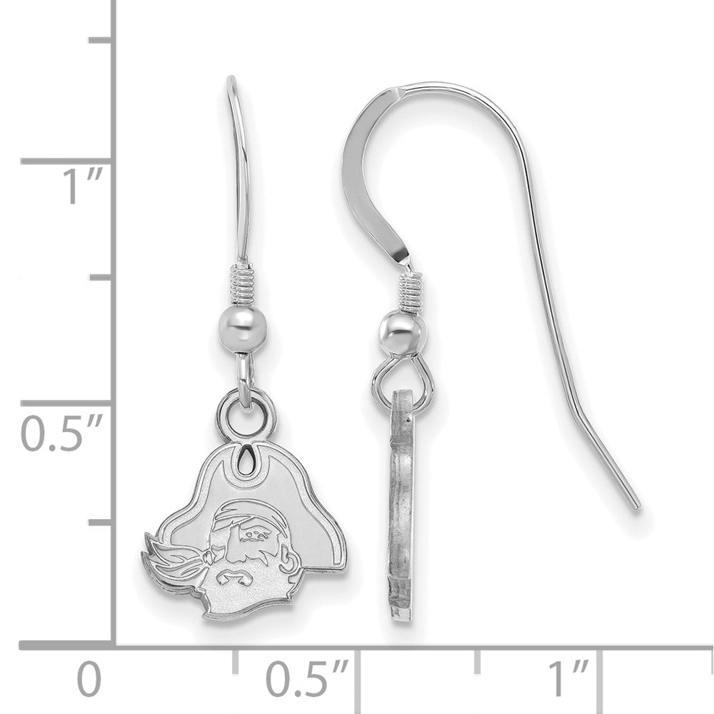 Sterlingsilber Rhodiniert Logoart Ost Carolina University Pirat Extra Klein Hängend Draht Ohrringe