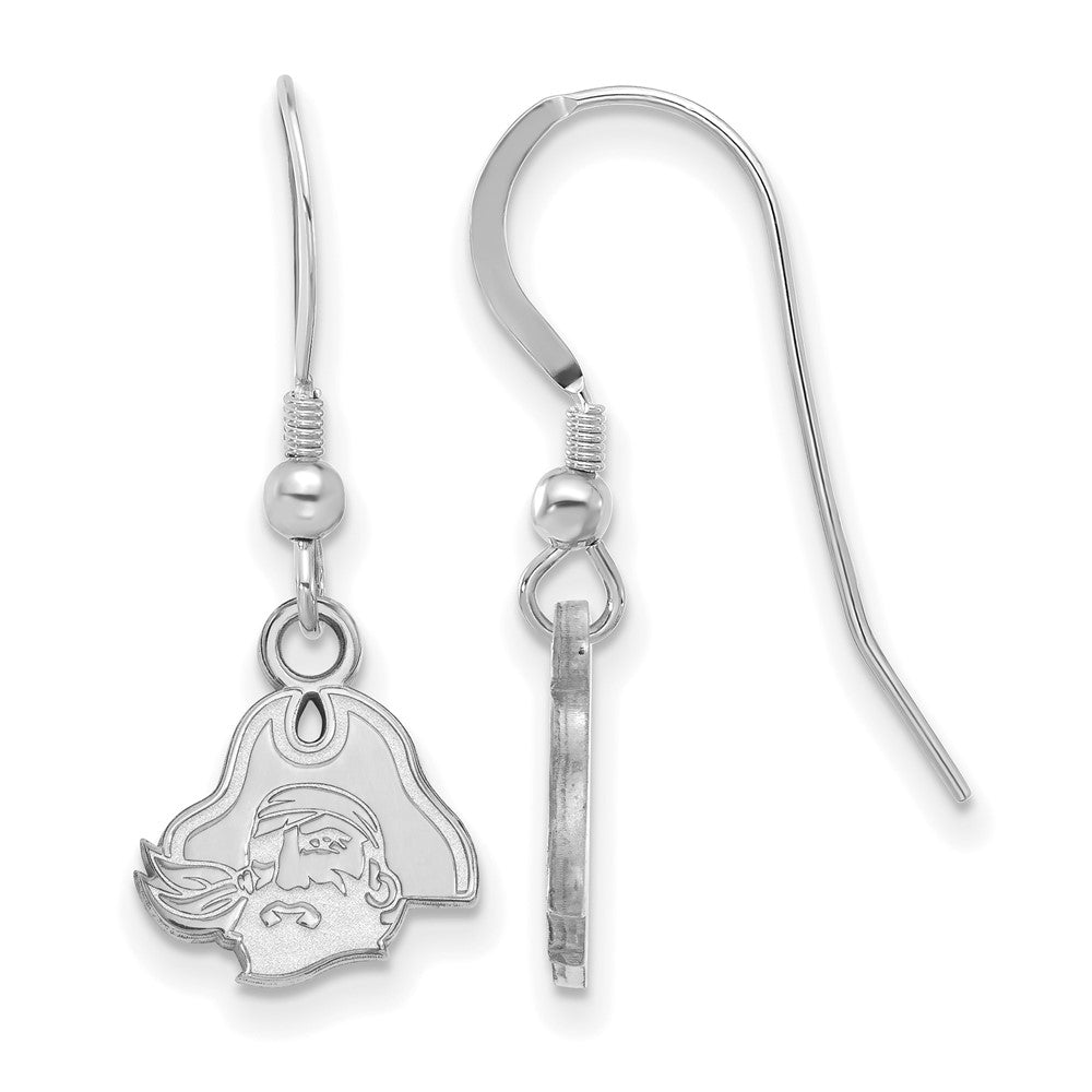 Sterlingsilber Rhodiniert Logoart Ost Carolina University Pirat Extra Klein Hängend Draht Ohrringe