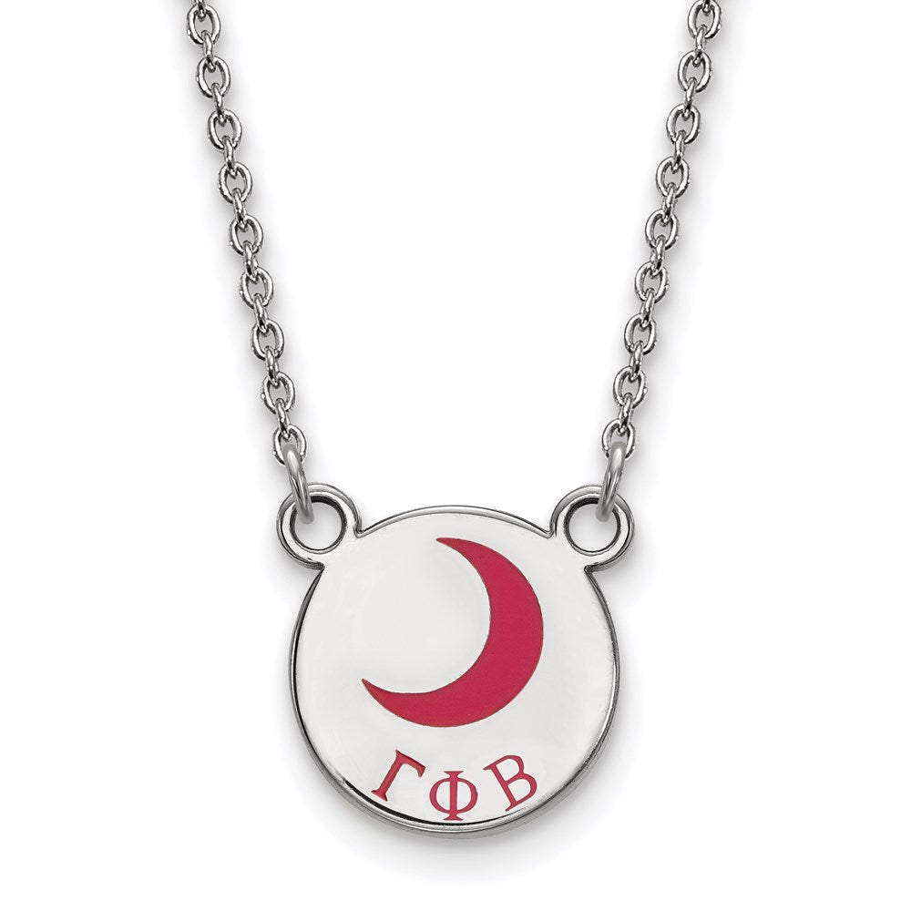 Sterlingsilber Rhodiniert Logoart Gamma Phi Beta Sorority Symbol Klein Farbe Emaille Anhänger 18 Zoll Halskette