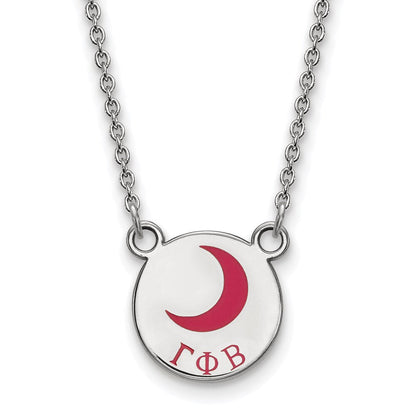 Sterlingsilber Rhodiniert Logoart Gamma Phi Beta Sorority Symbol Klein Farbe Emaille Anhänger 18 Zoll Halskette
