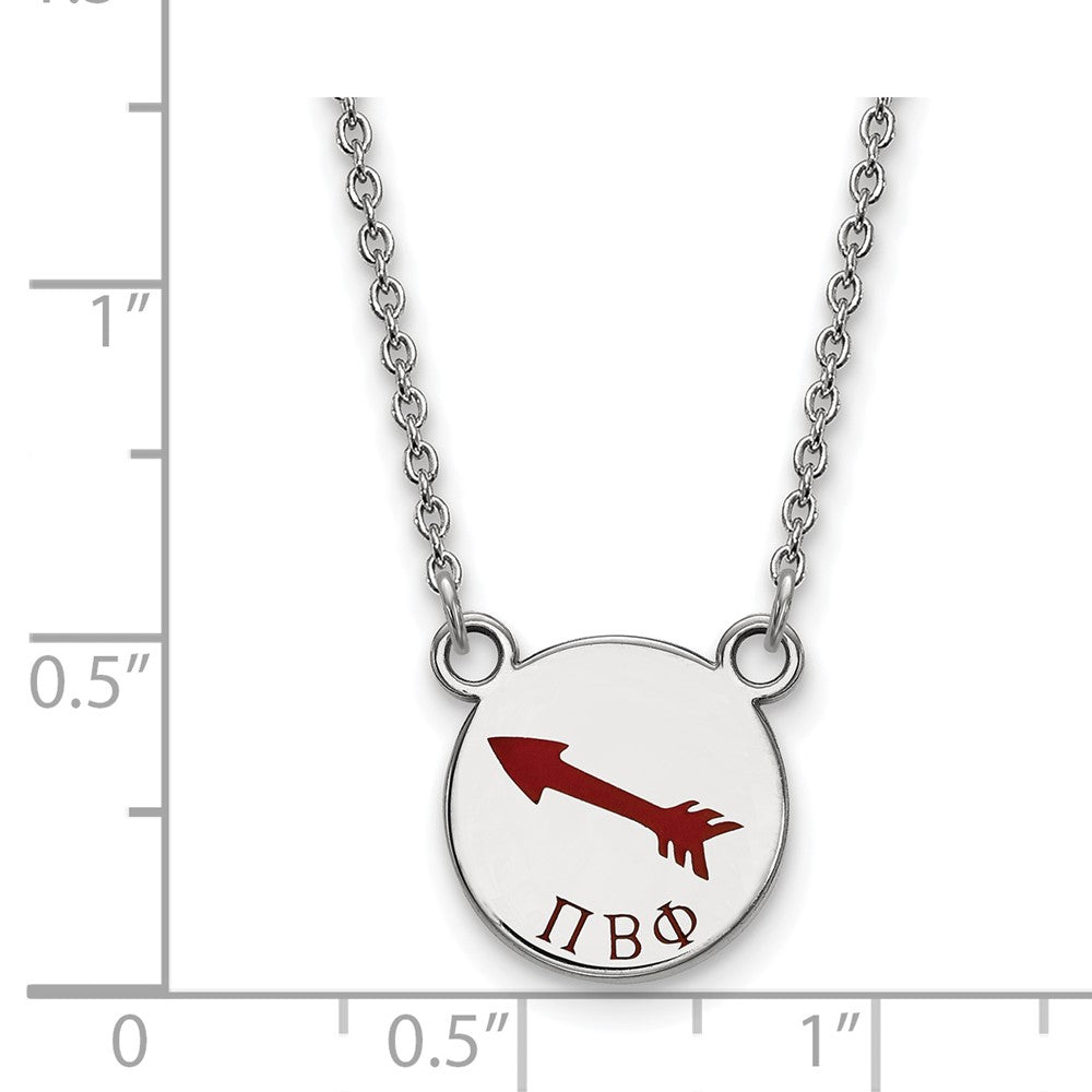Sterlingsilber Rhodiniert Logoart Pi Beta Phi Sorority Symbol Klein Farbe Emaille Anhänger 18 Zoll Halskette