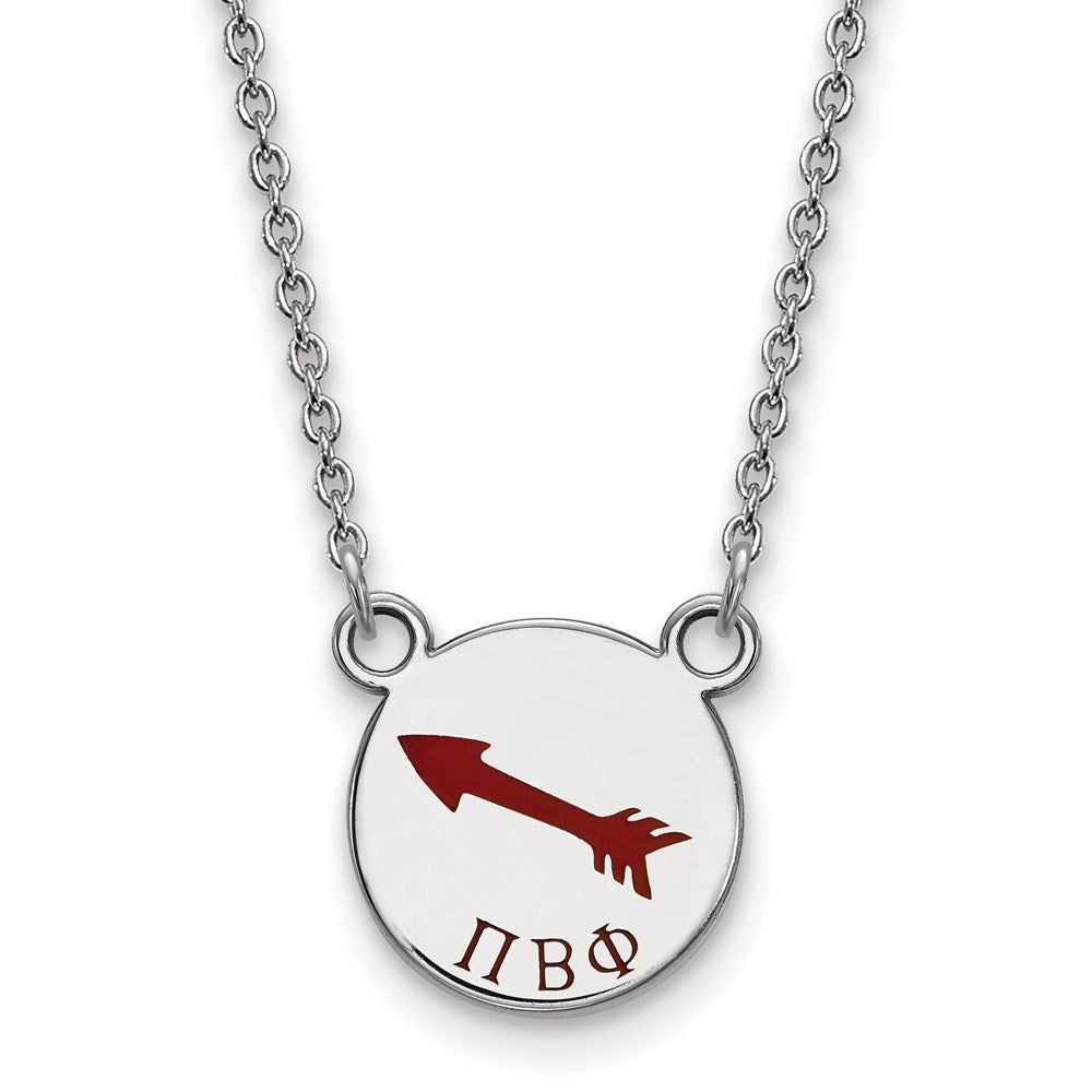 Sterlingsilber Rhodiniert Logoart Pi Beta Phi Sorority Symbol Klein Farbe Emaille Anhänger 18 Zoll Halskette