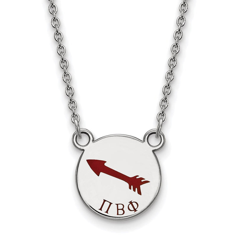 Sterlingsilber Rhodiniert Logoart Pi Beta Phi Sorority Symbol Klein Farbe Emaille Anhänger 18 Zoll Halskette