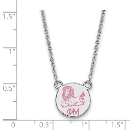 Sterlingsilber Rhodiniert Logoart Phi Mu Sorority Symbol Extra Klein Farbe Emaille Anhänger 18 Zoll Halskette