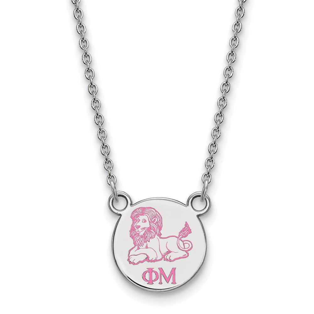 Sterlingsilber Rhodiniert Logoart Phi Mu Sorority Symbol Extra Klein Farbe Emaille Anhänger 18 Zoll Halskette