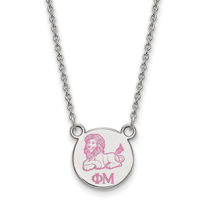 Sterlingsilber Rhodiniert Logoart Phi Mu Sorority Symbol Extra Klein Farbe Emaille Anhänger 18 Zoll Halskette