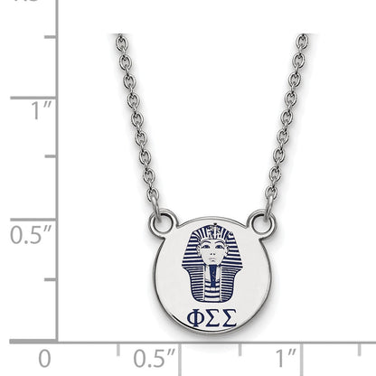 Sterlingsilber Rhodiniert Logoart Phi Sigma Sorority Symbol Klein Farbe Emaille Anhänger 18 Zoll Halskette