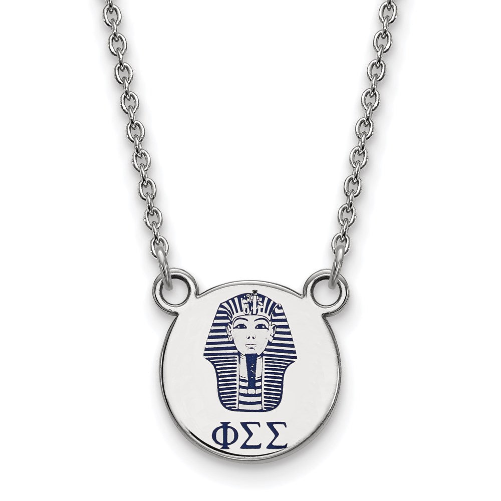 Sterlingsilber Rhodiniert Logoart Phi Sigma Sorority Symbol Klein Farbe Emaille Anhänger 18 Zoll Halskette