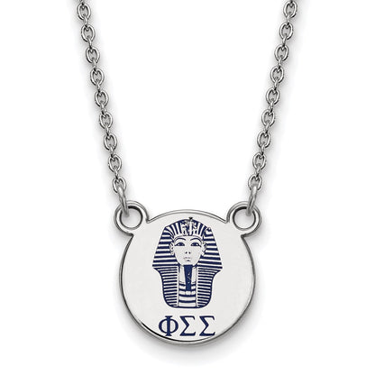 Sterlingsilber Rhodiniert Logoart Phi Sigma Sorority Symbol Klein Farbe Emaille Anhänger 18 Zoll Halskette