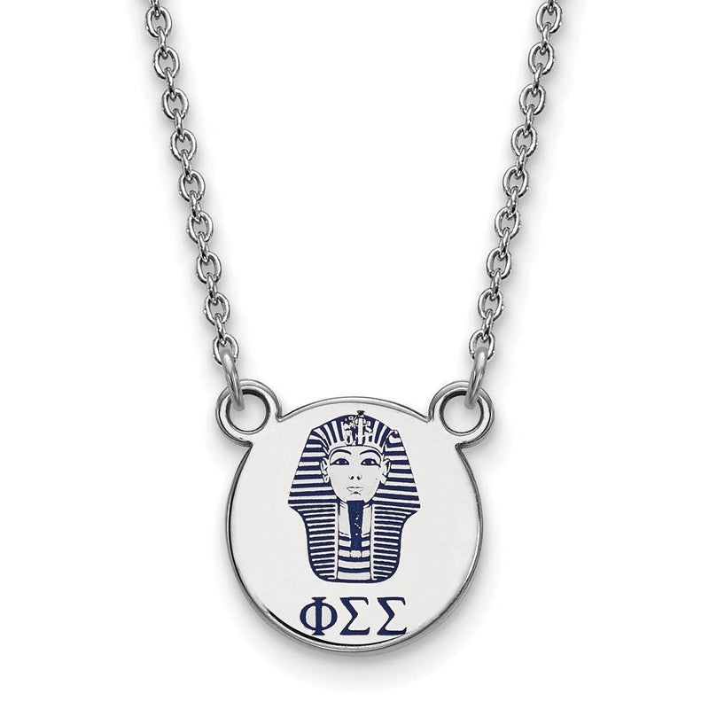 Sterlingsilber Rhodiniert Logoart Phi Sigma Sorority Symbol Klein Farbe Emaille Anhänger 18 Zoll Halskette
