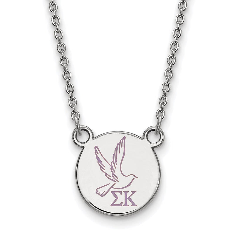 Sterlingsilber Rhodiniert Logoart Sigma Kappa Sorority Symbol Klein Farbe Emaille Anhänger 18 Zoll Halskette