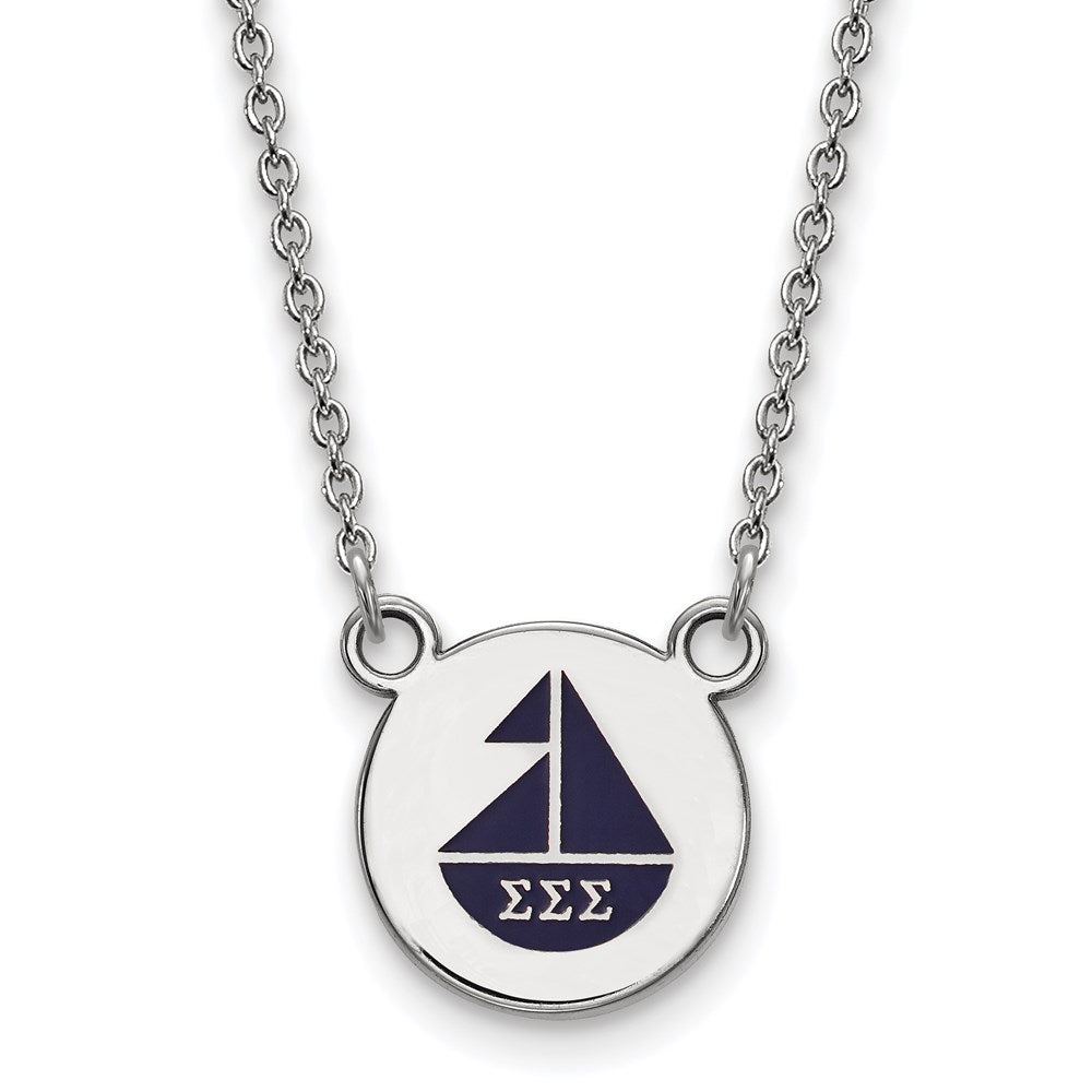 Sterlingsilber Rhodiniert Logoart Sigma Sorority Symbol Klein Farbe Emaille Anhänger 18 Zoll Halskette