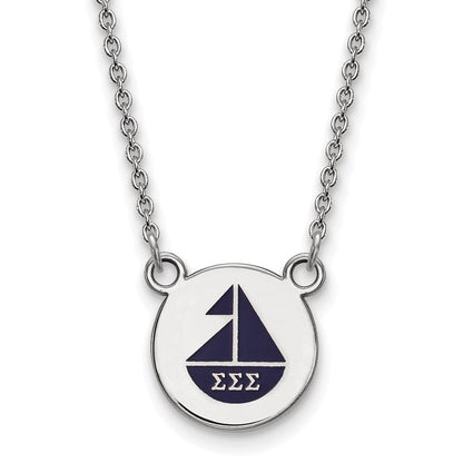 Sterlingsilber Rhodiniert Logoart Sigma Sorority Symbol Klein Farbe Emaille Anhänger 18 Zoll Halskette