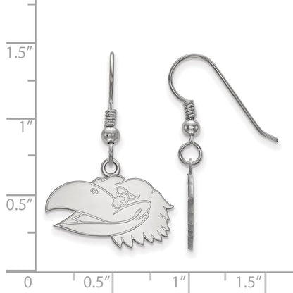 Sterlingsilber Rhodiniert Logoart University Of Kansas Jayhawk Klein Hängend Draht Ohrringe