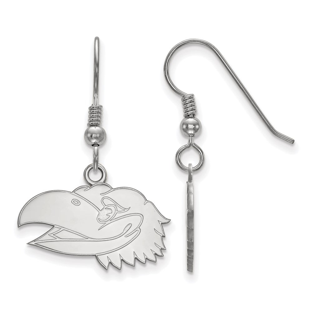 Sterlingsilber Rhodiniert Logoart University Of Kansas Jayhawk Klein Hängend Draht Ohrringe