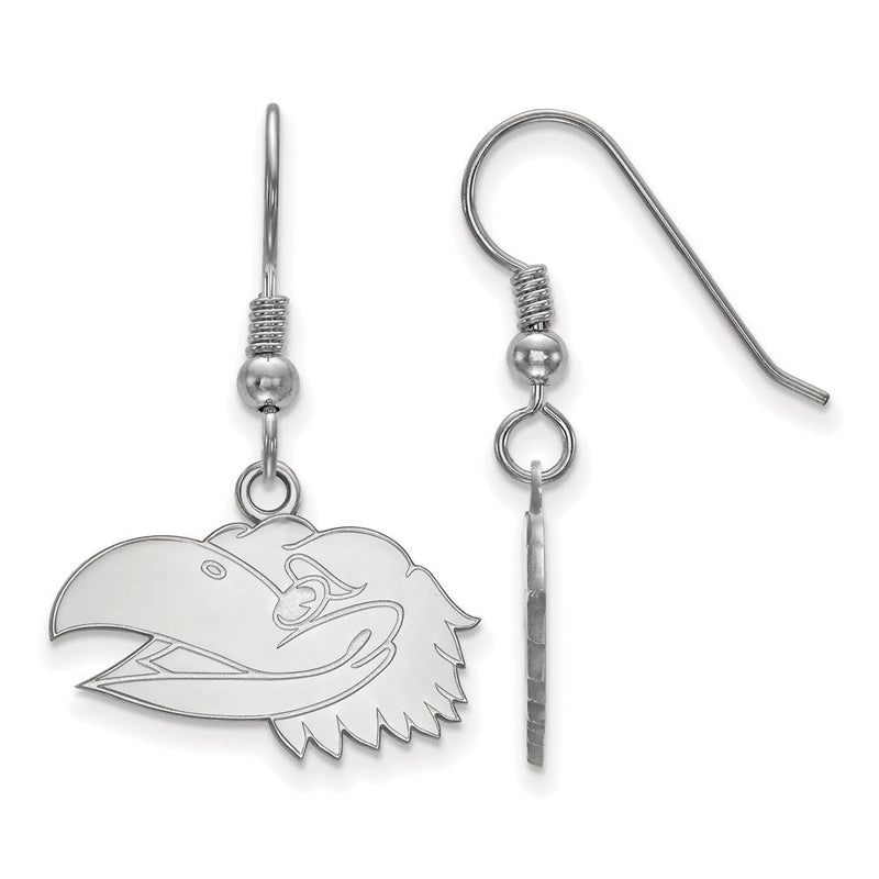 Sterlingsilber Rhodiniert Logoart University Of Kansas Jayhawk Klein Hängend Draht Ohrringe