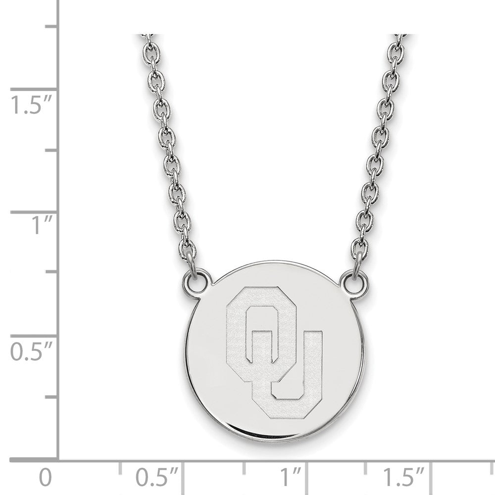 Sterlingsilber Rhodiniert Logoart University Of Oklahoma O U Groß Plättchen 18 Zoll Halskette