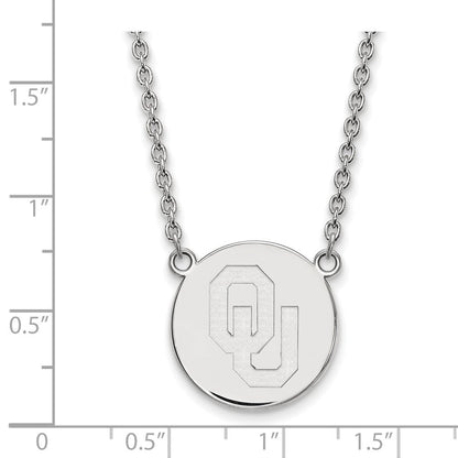 Sterlingsilber Rhodiniert Logoart University Of Oklahoma O U Groß Plättchen 18 Zoll Halskette