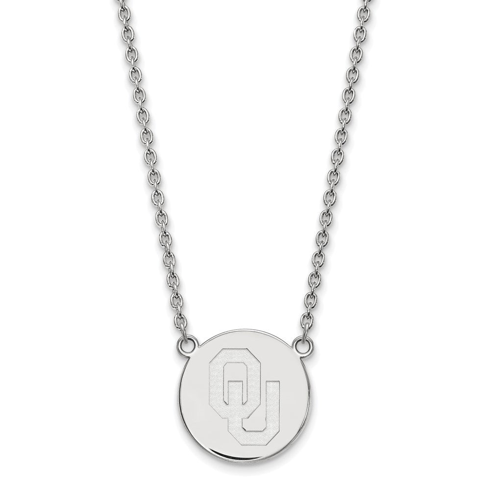 Sterlingsilber Rhodiniert Logoart University Of Oklahoma O U Groß Plättchen 18 Zoll Halskette