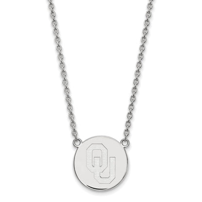 Sterlingsilber Rhodiniert Logoart University Of Oklahoma O U Groß Plättchen 18 Zoll Halskette