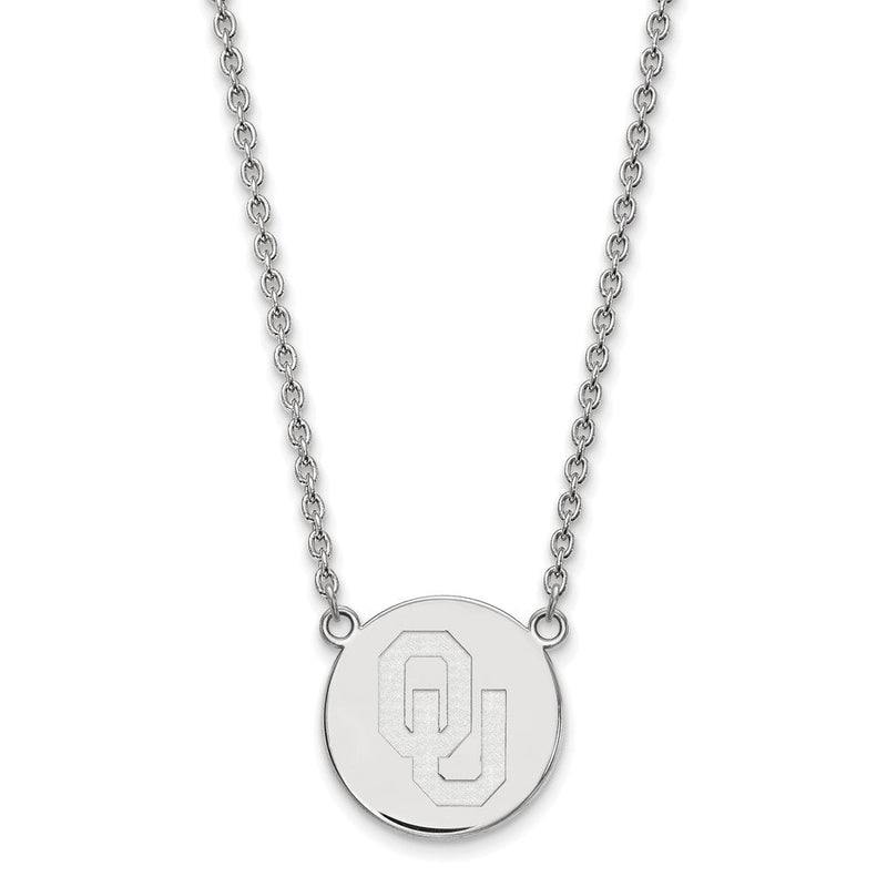 Sterlingsilber Rhodiniert Logoart University Of Oklahoma O U Groß Plättchen 18 Zoll Halskette