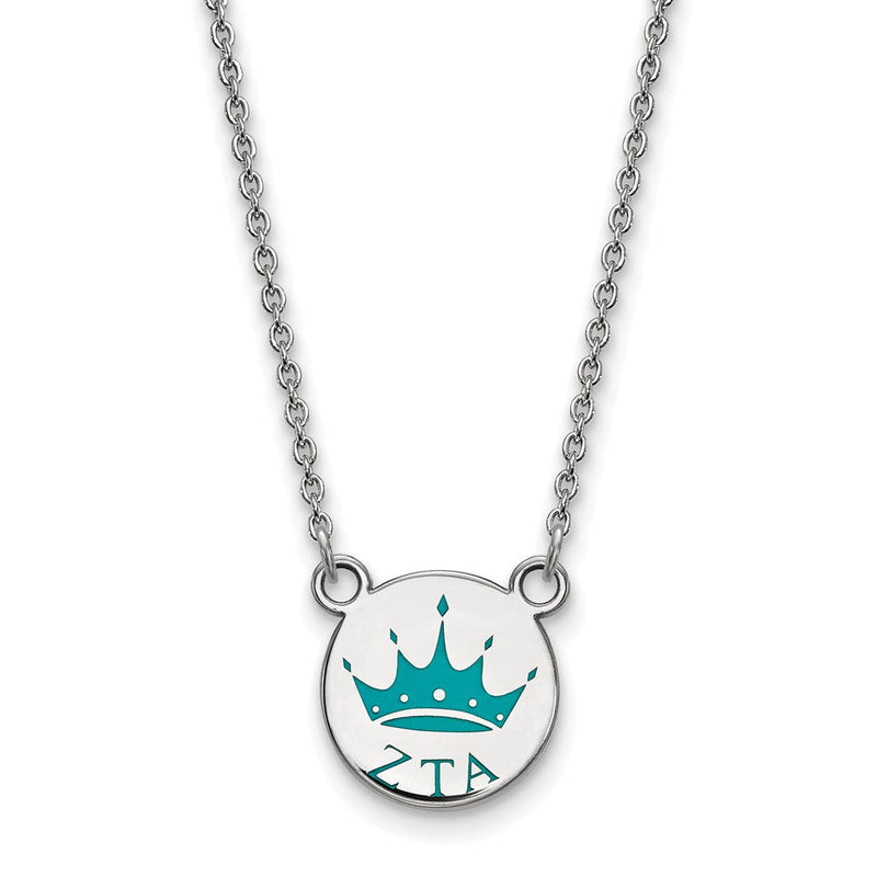Sterlingsilber Rhodiniert Logoart Zeta Tau Alpha Sorority Symbol Klein Farbe Emaille Anhänger 18 Zoll Halskette