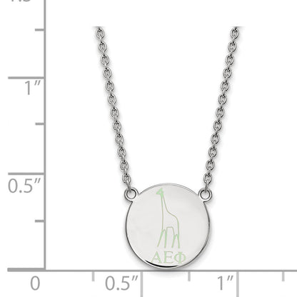 Sterlingsilber Rhodiniert Logoart Alpha Epsilon Phi Sorority Symbol Groß Farbe Emaille Anhänger 18 Zoll Halskette