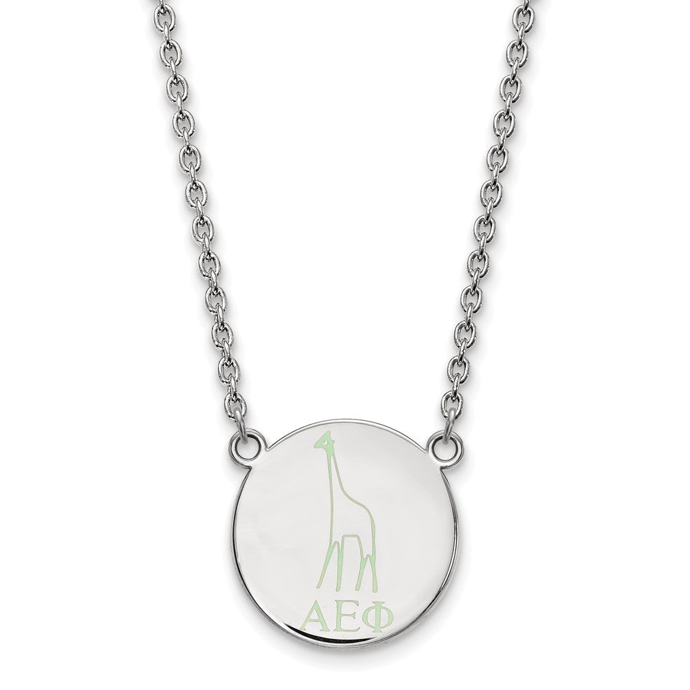 Sterlingsilber Rhodiniert Logoart Alpha Epsilon Phi Sorority Symbol Groß Farbe Emaille Anhänger 18 Zoll Halskette
