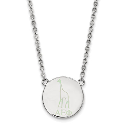 Sterlingsilber Rhodiniert Logoart Alpha Epsilon Phi Sorority Symbol Groß Farbe Emaille Anhänger 18 Zoll Halskette