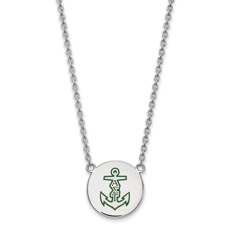 Sterlingsilber Rhodiniert Logoart Alpha Sigma Tau Sorority Symbol Groß Farbe Emaille Anhänger 18 Zoll Halskette