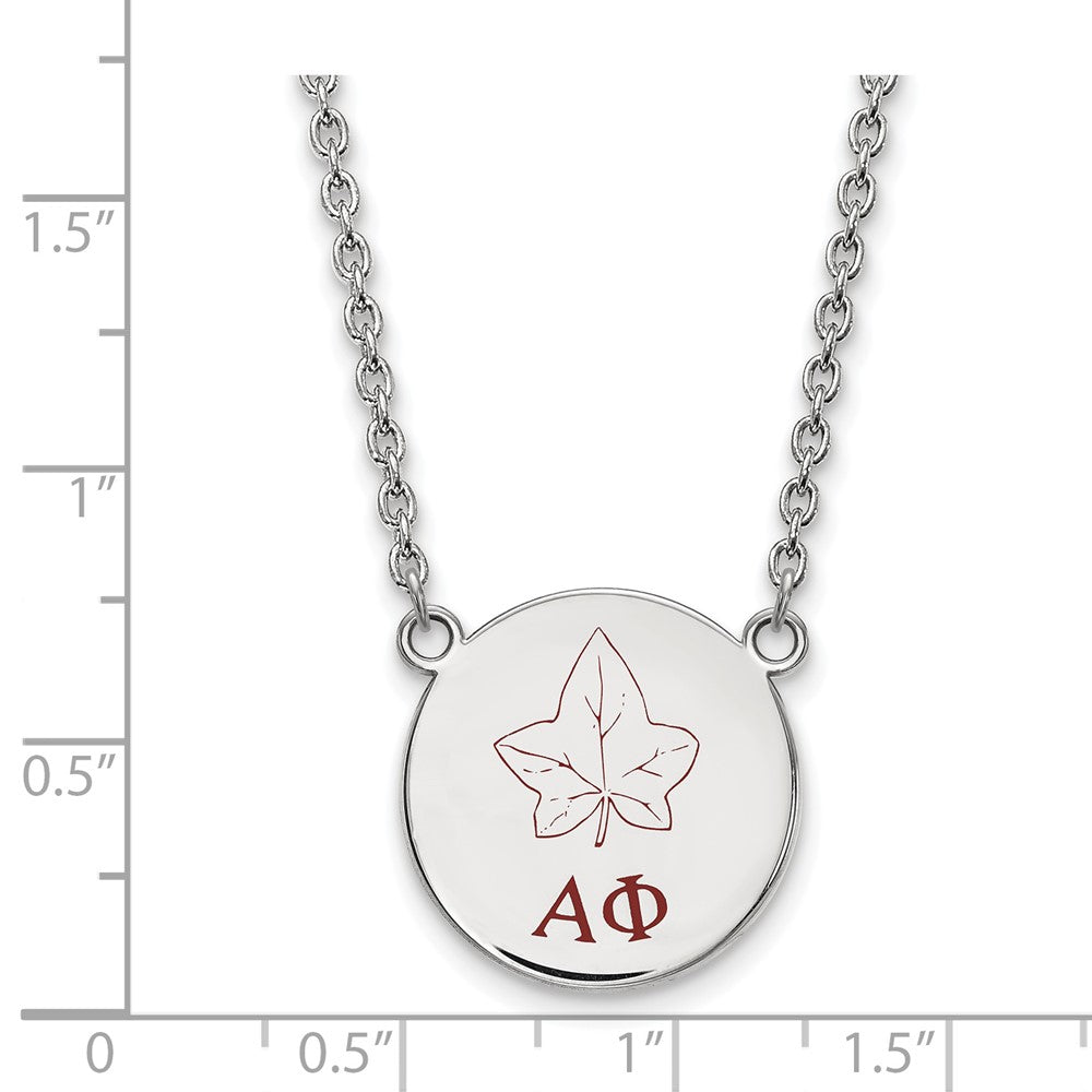 Sterlingsilber Rhodiniert Logoart Alpha Phi Sorority Symbol Groß Farbe Emaille Anhänger 18 Zoll Halskette