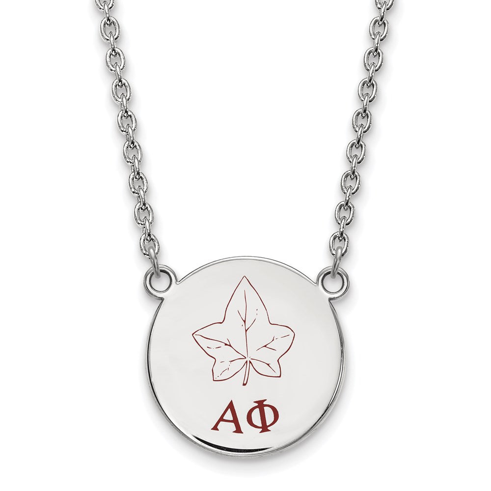 Sterlingsilber Rhodiniert Logoart Alpha Phi Sorority Symbol Groß Farbe Emaille Anhänger 18 Zoll Halskette