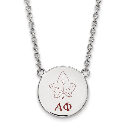 Sterlingsilber Rhodiniert Logoart Alpha Phi Sorority Symbol Groß Farbe Emaille Anhänger 18 Zoll Halskette