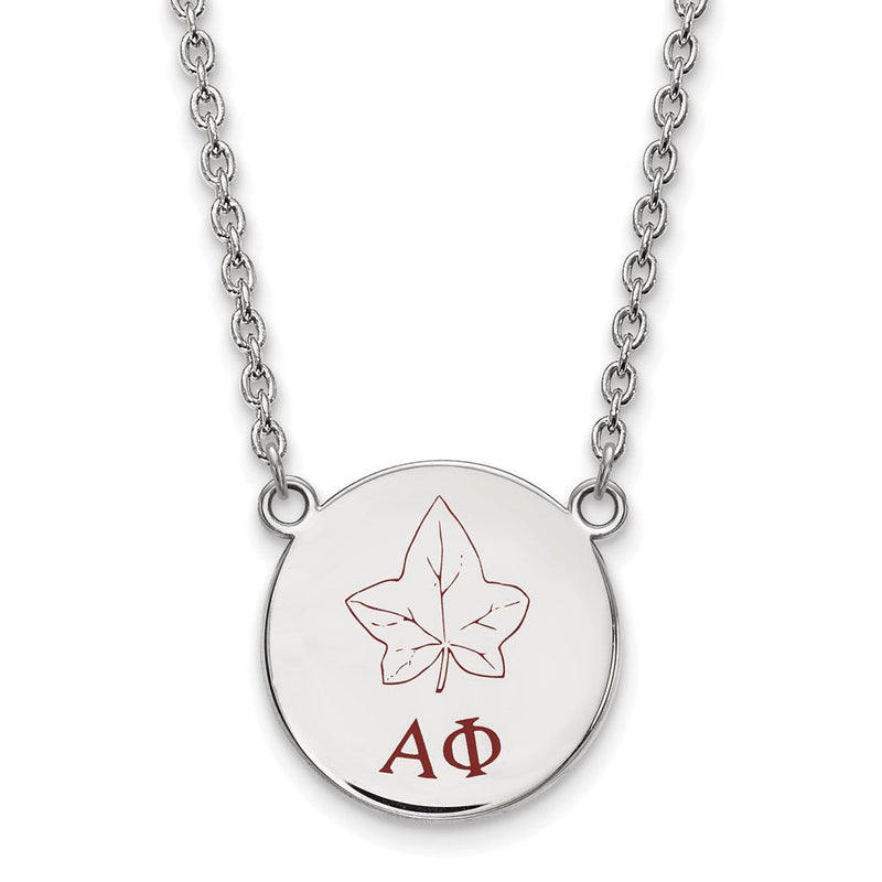 Sterlingsilber Rhodiniert Logoart Alpha Phi Sorority Symbol Groß Farbe Emaille Anhänger 18 Zoll Halskette
