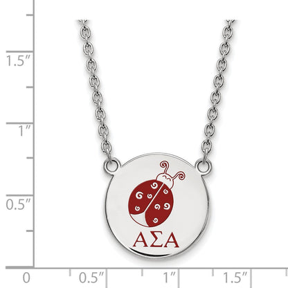 Sterlingsilber Rhodiniert Logoart Alpha Sigma Sorority Symbol Groß Farbe Emaille Anhänger 18 Zoll Halskette