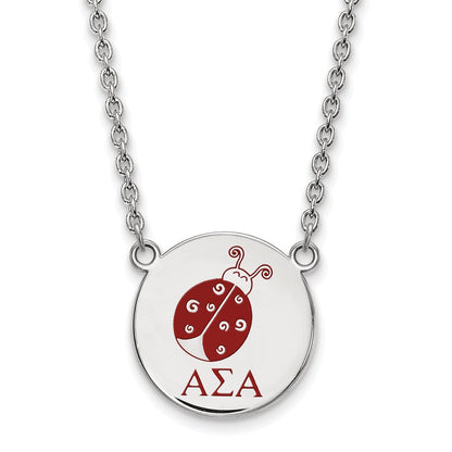 Sterlingsilber Rhodiniert Logoart Alpha Sigma Sorority Symbol Groß Farbe Emaille Anhänger 18 Zoll Halskette