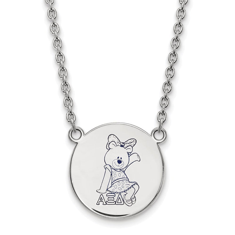 Sterlingsilber Rhodiniert Logoart Alpha Xi Delta Sorority Symbol Groß Farbe Emaille Anhänger 18 Zoll Halskette