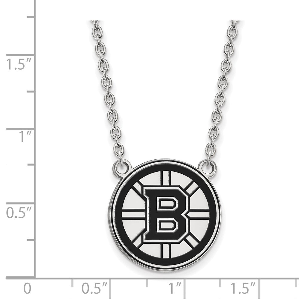 Sterlingsilber Rhodiniert Nhl Logoart Boston Bruins Groß Emailliert Anhänger 18 Zoll Halskette