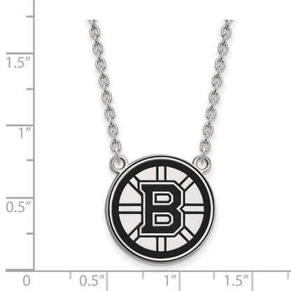 Sterlingsilber Rhodiniert Nhl Logoart Boston Bruins Groß Emailliert Anhänger 18 Zoll Halskette