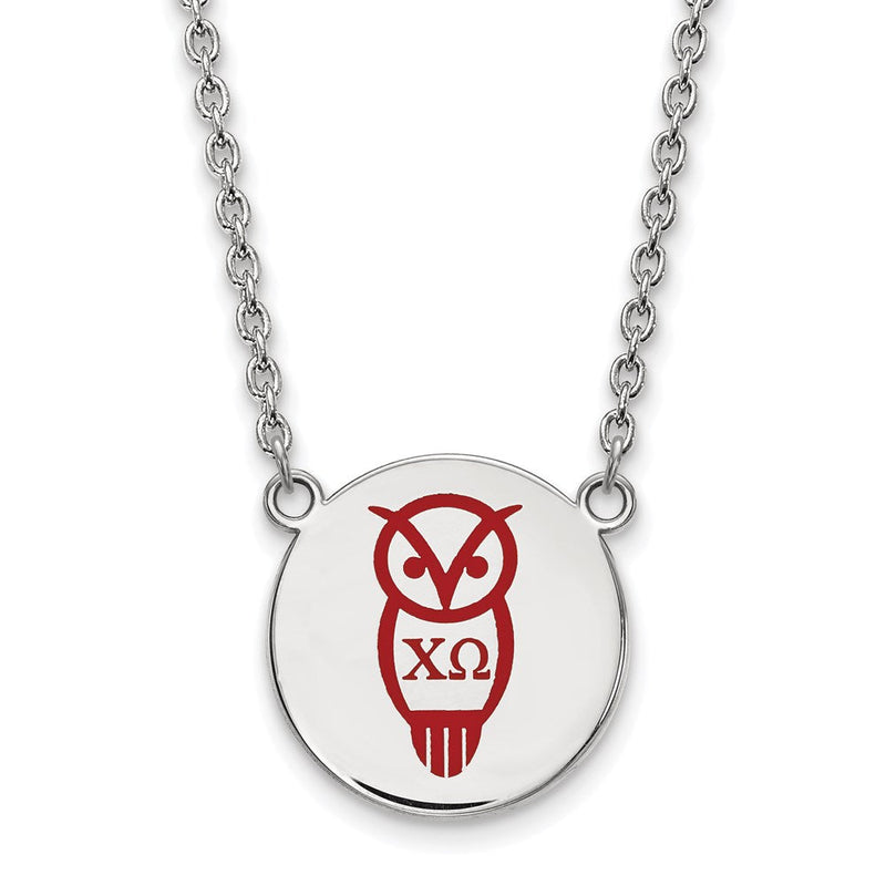 Sterlingsilber Rhodiniert Logoart Chi Omega Sorority Symbol Groß Farbe Emaille Anhänger 18 Zoll Halskette