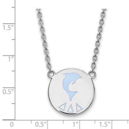 Sterlingsilber Rhodiniert Logoart Delta Sorority Symbol Groß Farbe Emaille Anhänger 18 Zoll Halskette