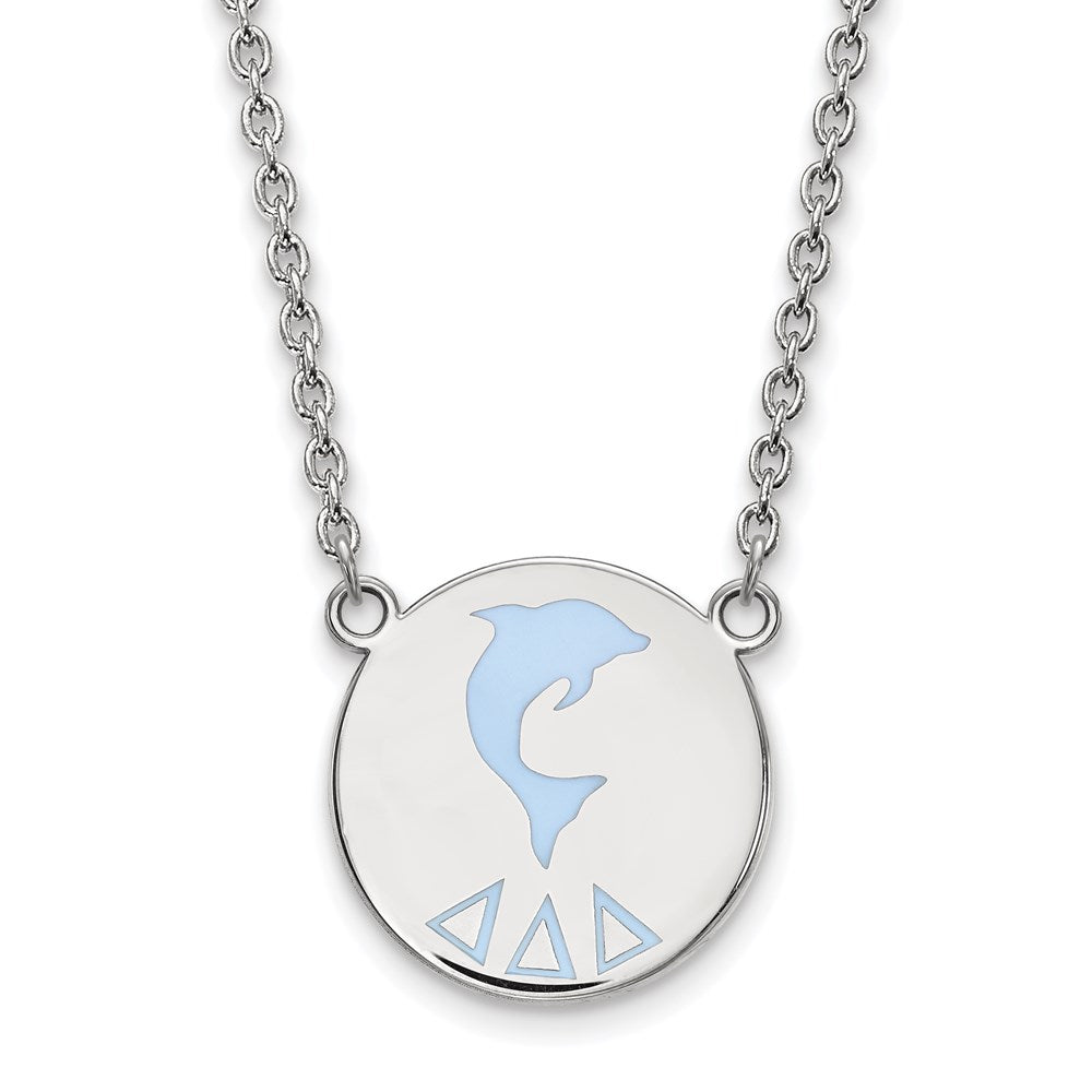 Sterlingsilber Rhodiniert Logoart Delta Sorority Symbol Groß Farbe Emaille Anhänger 18 Zoll Halskette