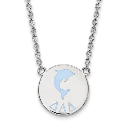 Sterlingsilber Rhodiniert Logoart Delta Sorority Symbol Groß Farbe Emaille Anhänger 18 Zoll Halskette
