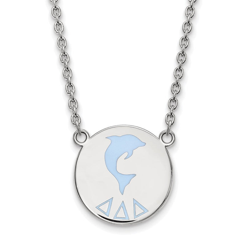 Sterlingsilber Rhodiniert Logoart Delta Sorority Symbol Groß Farbe Emaille Anhänger 18 Zoll Halskette